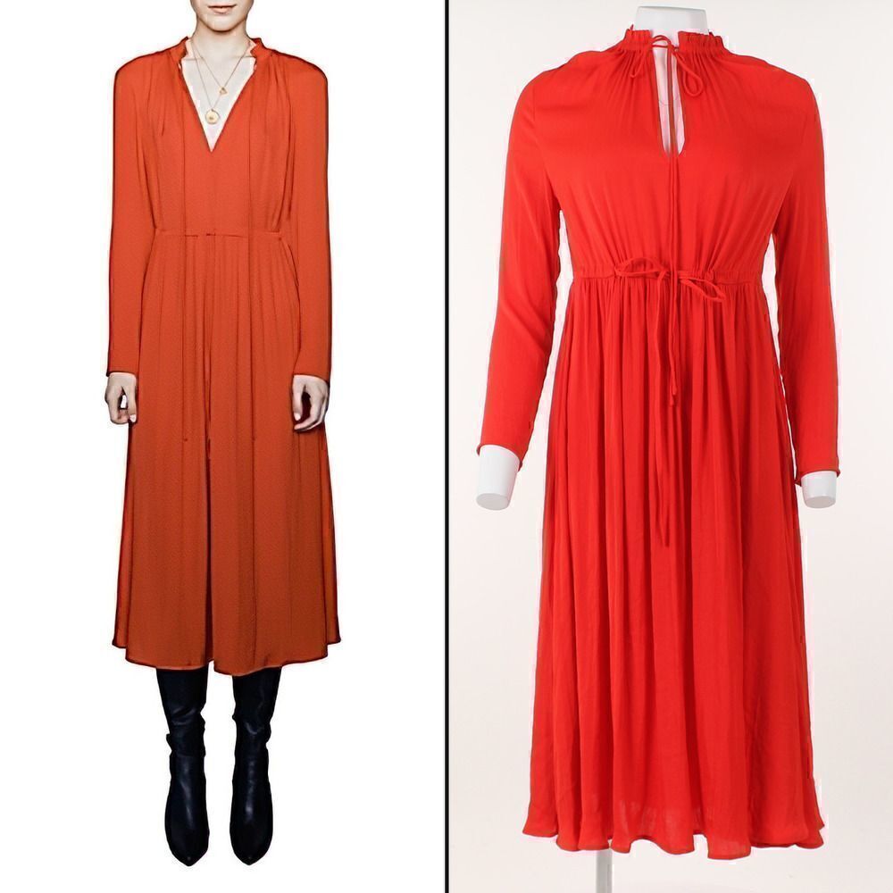 Maje Rouge Shirred Drawstring MIDI Dress